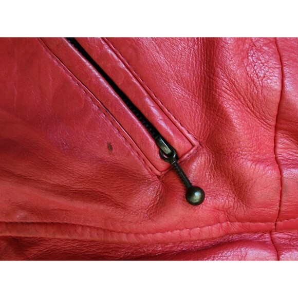 Excelled Vintage Red Leather Coat Belted Size Medium Full Zip - Picture 12 of 12